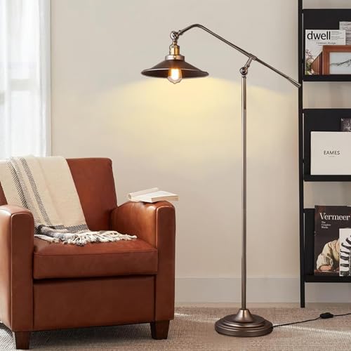 HMAKGG Lámpara de Pie Vintage, Lampara pie Salon Ajustable, Cobre Antiguo Luz de Pie Industrial Retro Lámpara de Suelo Hierro Forjado Nostálgica para Sala de Estar, Dormitorio, Oficina, E27