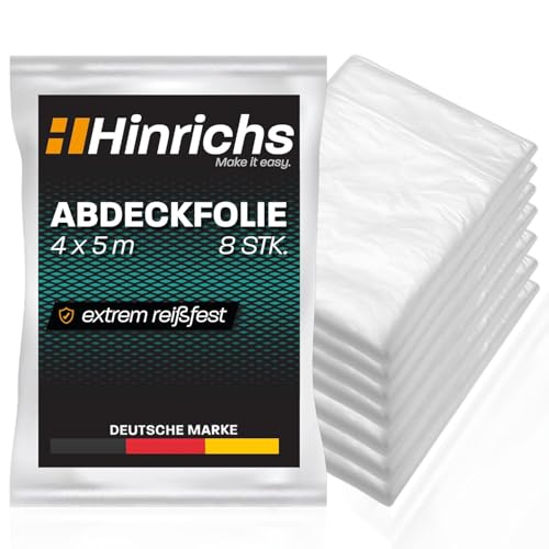 Hinrichs 8 Stück Abdeckfolie Maler - Je 4x5m - HDPE Qualität - Malerfolie für insgesamt 160qm - 7my Starke Abdeckplane für Malerarbeiten 2 Hinrichs 8 Stück Abdeckfolie Maler - Je 4x5m - HDPE Qualität - Malerfolie für insgesamt 160qm - 7my Starke Abdeckplane für Malerarbeiten