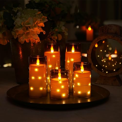 image for Homemory Flameless Candles with Embedded Star String Fairy Lights, Bat