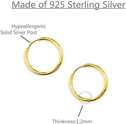 Elicola Set of 3 Pairs of Hoops Earrings in 925 Sterling Silver Vermeil 24K Plated for Women Men Small Round Mini Sleeper Cartilage Earrings Hypoallergenic 8mm-10mm, Gold