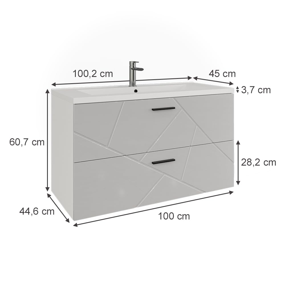 Vicco Ensemble de Meubles de Salle de Bains Irma, Blanc/Blanc Brillant, 100 cm, composé d’Un Meuble sous-lavabo et d’Un lavabo