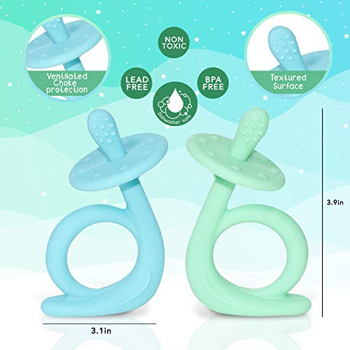 Baby Teething Toys, Silicone Baby Teether Baby Chew Toys Freezer Safe Bpa Free, Soothe Babies Gums Teething (Blue & Green) #TOP1