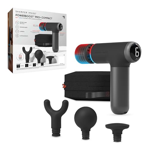 Sharper Image® Powerboost® Pro+ - Masajeador compacto de percusión caliente y fría, nodo de doble temperatura para terapia de calor y frío, 6 velocidades,...
