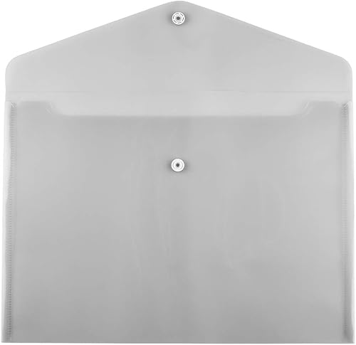 Miniatura 2 de JAM PAPER Sobres de plástico con cierre a presión, folleto de cartas, 9 3/4 x 13 pulgadas, cuadrícula gris ahumado, paquete de 12