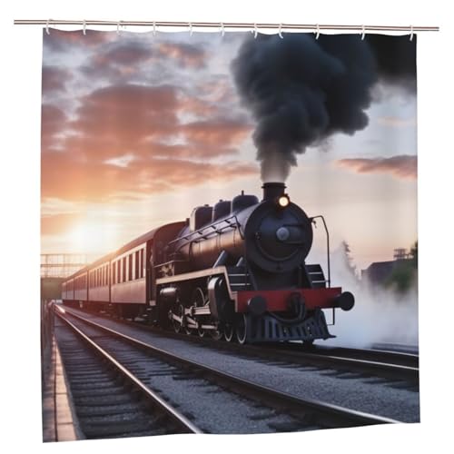 Rideau de douche anti-moisissure train vintage 182x182 cm étanche - 2