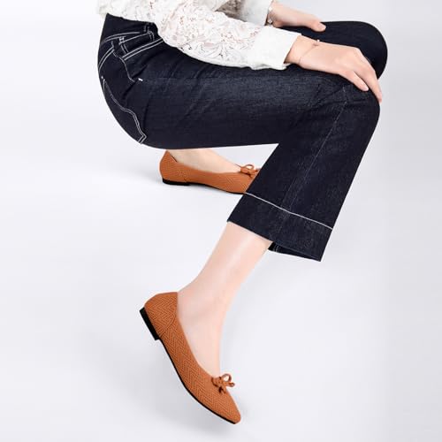 Women's Ballet Pointed Toe Flats Comfortable Dressy Casual with Bow Washable Knit Flat Shoes4