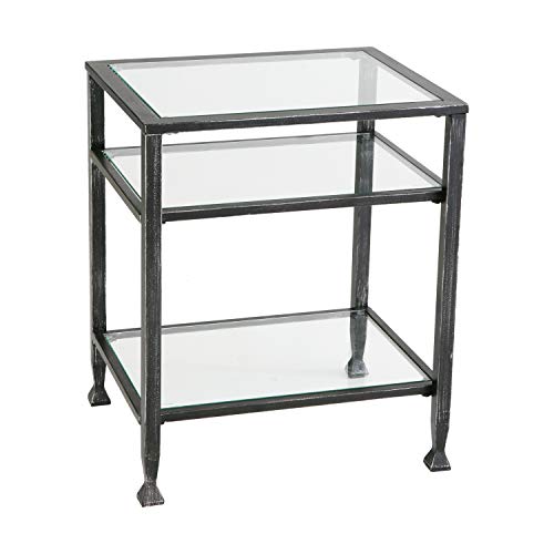 SEI Furniture Jaymes Metal & Glass 3-Tier End, Accent Table, Black/Silver Distressing