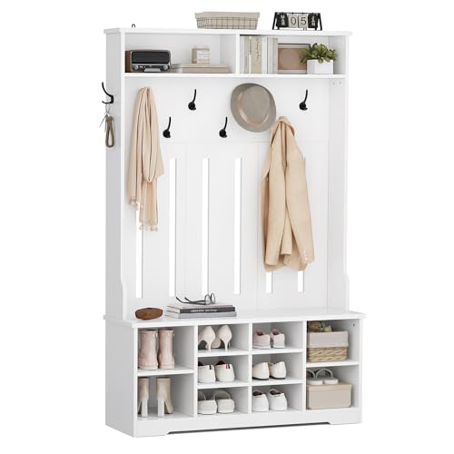 AOGLLATI Garderobenständer mit Schuhbank,Garderoben-Set mit 8 Doppelhaken & Offenem Stauraum, Flurgarderobe Set Kompaktgarderobe mit Schuhschrank für Eingangsbereich Schlafzimmer Wohnzimmer(Weiß) AOGLLATI Garderobenständer mit Schuhbank,Garderoben-Set mit 8 Doppelhaken & Offenem Stauraum, Flurgarderobe Set Kompaktgarderobe mit Schuhschrank für Eingangsbereich Schlafzimmer Wohnzimmer(Weiß)