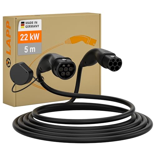 Lapp Mobility Helix Câble de Recharge 5m Type 2 22 KW/Auto-Enrouleur / 32 A/triphasé/Câble de Charge pour Voiture électrique/Mode 3, Noir