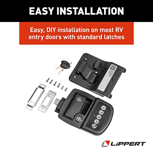 Image of Lippert Keyless RV Door Lock with 60' Bluetooth Range, Lighted Keypad Buttons, Aluminum Construction, Black Powder-Coated Finish, Right-Hand Latch Configuration for Right-Hinging Doors - 2022119636