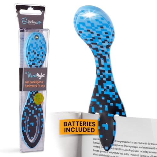 Image of Gifts for Readers & Writers Book Light, Clip On Reading Light for Bed, 2in1 Flexilight & Bookmark, Small & Lightweight with a Soft Glow, 2 Batteries Included, Blue Digital