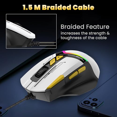 Image of Ant Esports GM333 Smartchoice Wired Gaming Mouse, 12800 DPI Optical Sensor, Ergonomic Design, RGB Lighting, Huano Switches, 1.5M Braided Cable, Inbuilt Software Support, Black /White /Yellow
