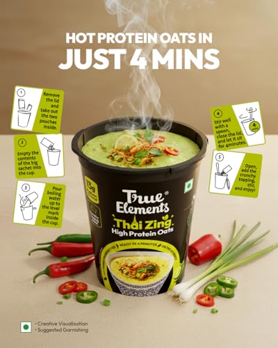 Image of True Elements Thai Zing Protein Oats 62g - High Protein Instant Oat | Savoury Oats Cup | Healthy Ready-to-Eat Meal