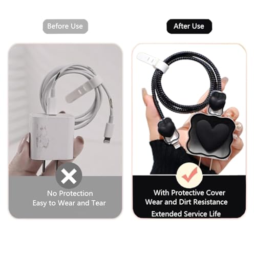 Image of INEFABLE Charger Case Cover Protector with 3D Cute Pattern for iPhone Charger only 18W & 20W, Data Charging Cable Wire Saver Protective Cable Cover Full Protection - Set Of 1 (Black heart)