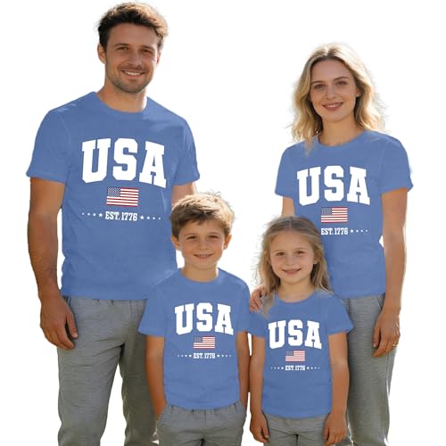 LuxLass 4th of July Shirts for Family Matching Parents Kids Patriotic USA T-Shirt American Flag 1776 Tee Tops