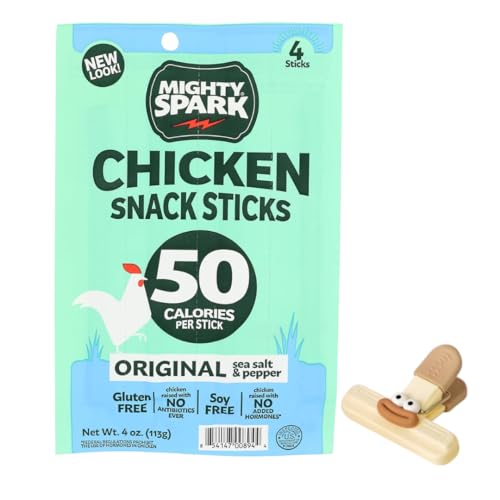 Mighty Spark Chicken Snack Sticks 4 oz– Mighty Sparks Chicken Sticks – Teriyaki Inspired Protein Snack – Single Pack with bag clips