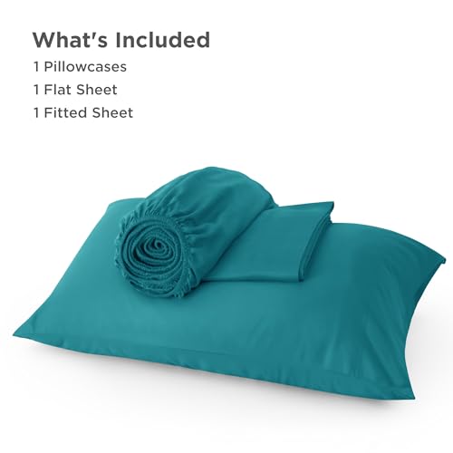 Image of Bedsure Cooling Sheets Twin, Rayon Derived from Bamboo, PureWoven, Breathable & Soft Twin Sheets Set, Deep Pocket Up to 16 Inches, Hotel Luxury Silky Bedding for Hot Sleepers, Turquoise