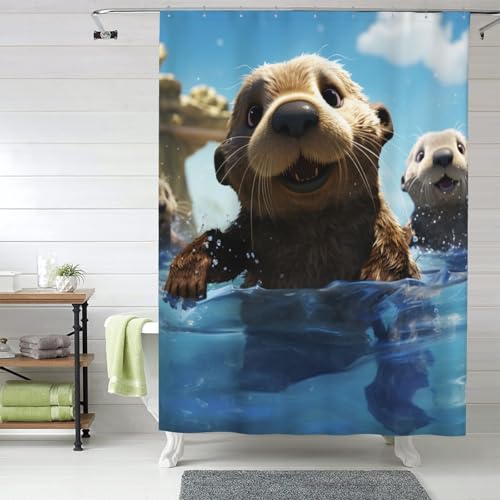 Rideau de douche imperméable loutre 183x183 cm avec 12 crochets - 7