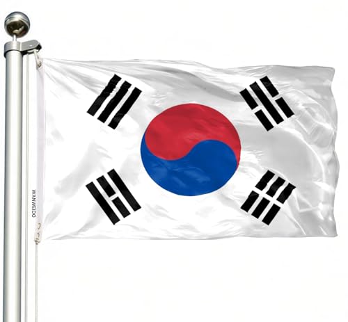 WANWEIDO South Korea Flag 3x5 FT Premium Polyester South Korean National Flags Outdoor Indoor Double Stitched Long Lasting Vivid Color with 2 Brass Grommets