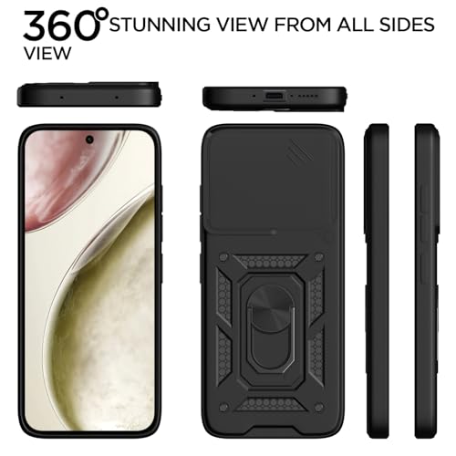 Image of Pikkme Back Cover for Vivo X200 Fe 5G | Sliding Camera Shield with Ring Stand | D10 Tough Armor Full Camera Protection Bumper Case (Black)