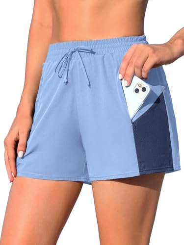 Image of ATTRACO Women Swim Shorts Side Split Swim Trunk 2 in 1 Board Shorts with Pockets Swim Bottom