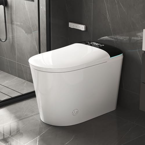 Image of Luxury Smart Bidet Toilet with Tank, Foam Shield, Dual Auto Flush /Lid&Seat, Foot Sensor, LED Display, Electric Modern One Piece Toilets for Bathroom with Siphon Dual Flush 0.8 /1.2 GPF