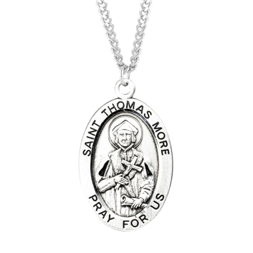 Sterling Silver Saint Medal Pendant Necklace in Endless Rhodium Plated Stainless Steel Chain -Patron Saint of soldiers, and Calvary, Deluxe Velvet Gift Box - Made in USA