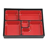 Needzo Traditional Japanese Bento Box, Authentic 5 Compartment Food Container for Sushi, Rice, Sauce, 10 X 7.5 Inches