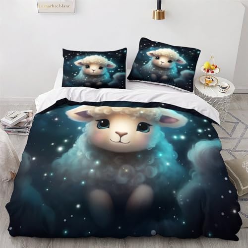 Parure de lit mouton mignon 200x200 avec fermeture éclair douce