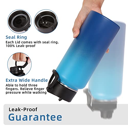 Image of Volhoply 32 oz Water Bottles Bulk 4 Pack with Straw Lid & Spout Lid,Insulated Sports Water Bottle,Double Wall Vacuum Stainless Steel Cups,Leakproof Wide Mouth Metal Flask for Travel(Green Blue,4)