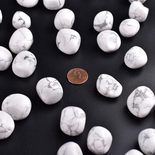 Image of Polished Stone Set Howlite Crystals, 0.8 inch Handpicked Tumbled Gemstones Rocks, Pebbles for Reiki, Chakra, Healing, Home Decor