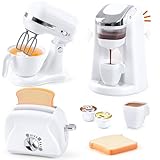 Play Kitchen Appliances Toys, Kids Kitchen Playset Accessories, Pretend Play Toy Sets with Coffee Maker, Mixer, Toaster with Realistic Lights & Sounds, Gifts for Boys Girls Toddlers Ages 3+, White