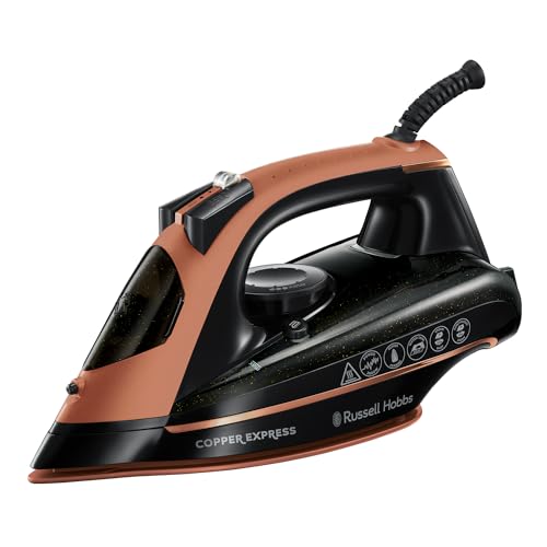 Russell Hobbs Steam Iron – Copper Infused soleplate, 150g Steam Shot, 40g Continuous Steam, Vertical steam function,Self-clean, Anti-calc and Anti-drip function, 2m cord, 2600W) Copper Express 23975