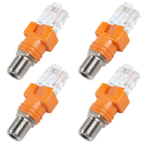 MEIRIYFA RF-zu-RJ45-Konverter, Koaxialkabel auf Ethernet-Adapter, F-Buchse auf RJ45-Stecker, Zylinder-Koaxial-Kupplungen, gerader Stecker f&uuml;r Leitungstester (4 St&uuml;ck)