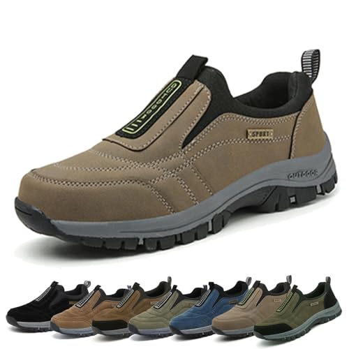 COITROZR Zapatillas Hombre Sin Cordones,Zapatillas Senderismo Hombre Transpirables Y Ligeras Con Soporte De Arco, Antideslizantes Para Caminar, Trekking Y Actividades Al Aire Libre(Khaki,42 EU)
