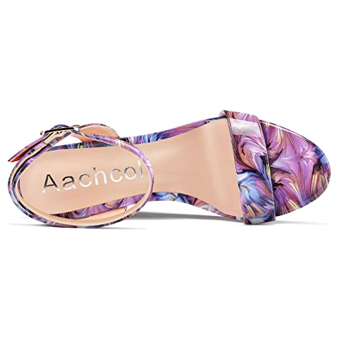 Aachcol Women Platform Wedge Sandals Round Peep Open Toe Ankle Strap Slingback Two-Piece Chunky Block High Heel Dress Shoes Pumps Party Patent 4 Inch4