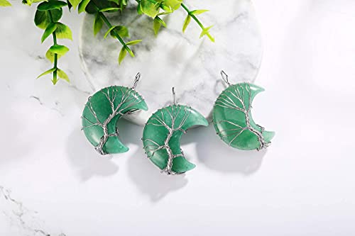 Image of XIANNVXI Tree of Life Wire Wrapped Crescent Moon Pendant Necklace Reiki Healing Crystal Stone Necklaces Natural Gemstone Quartz Jewelry for Women