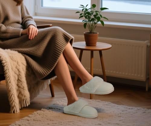 Image of KuaiLu Womens Cozy Memory Foam Slippers Ladies Fuzzy Faux Fur Lined Warm Arch Support House Shoes Slip on Comfy Winter Scuff Indoor Outdoor Rubber Hard Sole