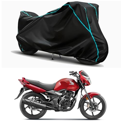 Image of Waterproof Bike Body Cover Compatible for | Honda Unicorn STD | Taffeta Fabric, Sky Piping Design, Bottom Elastic Fit | Dustproof, Sun UV & Rain Protection for All Weather.