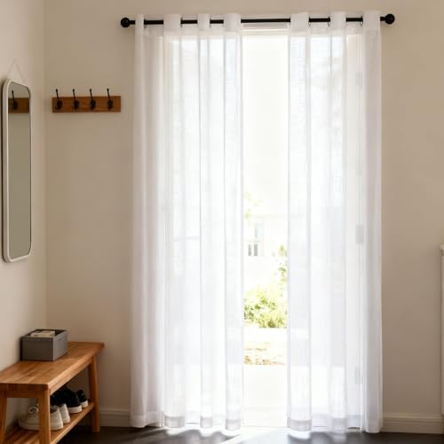 Cortina semiopaca blanca de 260 x 53 cm con ojales para cocina y comedor 2