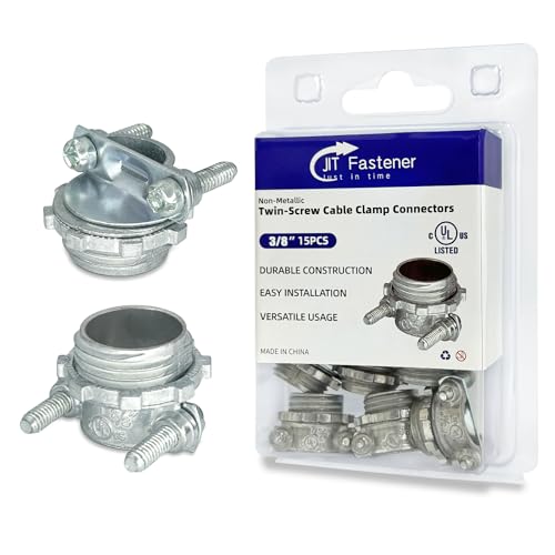 3/8 Inch Non-Metallic (NM) Twin-Screw Cable Clamp Connectors, Zinc Die-Cast for Metallic Conduit Protect Cables,15 PCS