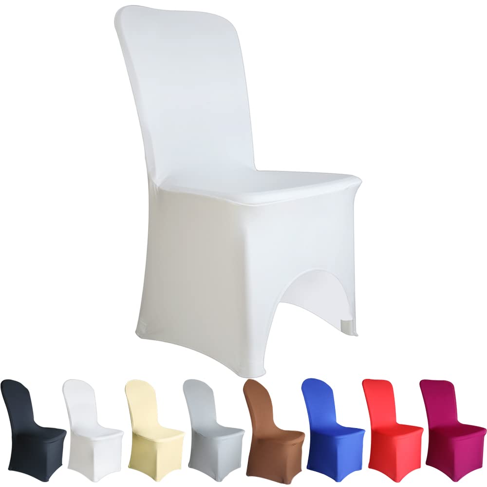 Time to Sparkle 50 Pack Chair Covers Spandex Lycra Stretch Slipcovers Dining Room Wedding Banquet Party Arched Front (White Arched)