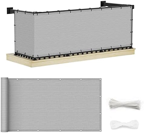 UIRWAY Privacy Screen Balcony Fence 3'x16.5', Garden Courtyard Privacy Fence Screen with Zip Ties UV Protection, for Animal Barriers, Decks, Patios, Outdoor Pools, Porches, Condo Railings - Grey