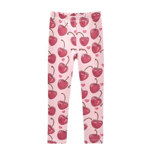 Cherries in The Form of Hearts Girls Leggings Athletic Pants Tights Stretch Bottom