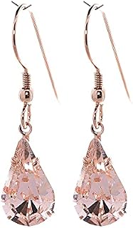 pewterhooter® Women's Classic Collection - Drop Earrings - 14k Rose Gold plated Sterling silver with sparkling Vintage Rose teardrop crystal - Gift box