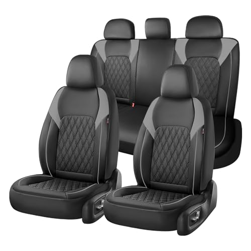 Image of Coverado Car Seat Covers Full Set, Automotive Seat Covers for Cars, Leather Seat Covers, Car Seat Covers Front Seats Back, Car Seat Protector Car Seat Cushion Universal Fit Most Cars Trucks Black&Grey