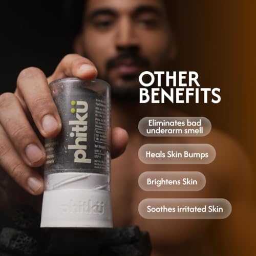 Image of Phitku Crystal Roll On with Charcoal Extract | Natural Alum | Brightens Dark Underarms, Controls Body Odour | Fragrance-Free & Alcohol Free | Men & Women | 100g