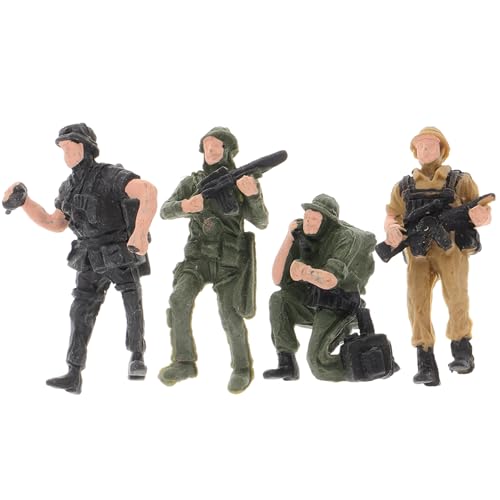 FUNNETOYU 4個 ミニチュア兵士フィギュア プラスチック製 耐久性あり リアルなディテール 小型模型 砂場やジオラマ用 役割遊び向け デスク装飾