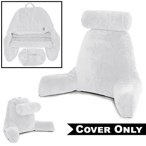 Image of Husband Pillow White COVER ONLY - For the Bedrest Cover Set - Support Bed Backrest Covers, Micro Plush Cover Including Detachable Neck Roll Pillow Cover