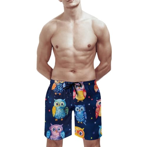 Colorful Owls and Dots Men's Swim Trunks Board Shorts Beachshorts Swimsuits with Pockets Mesh Liner3